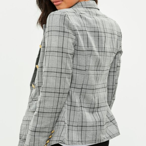 Missguided Grey Military Plaid Jacket size US 0 - Picture 2 of 5